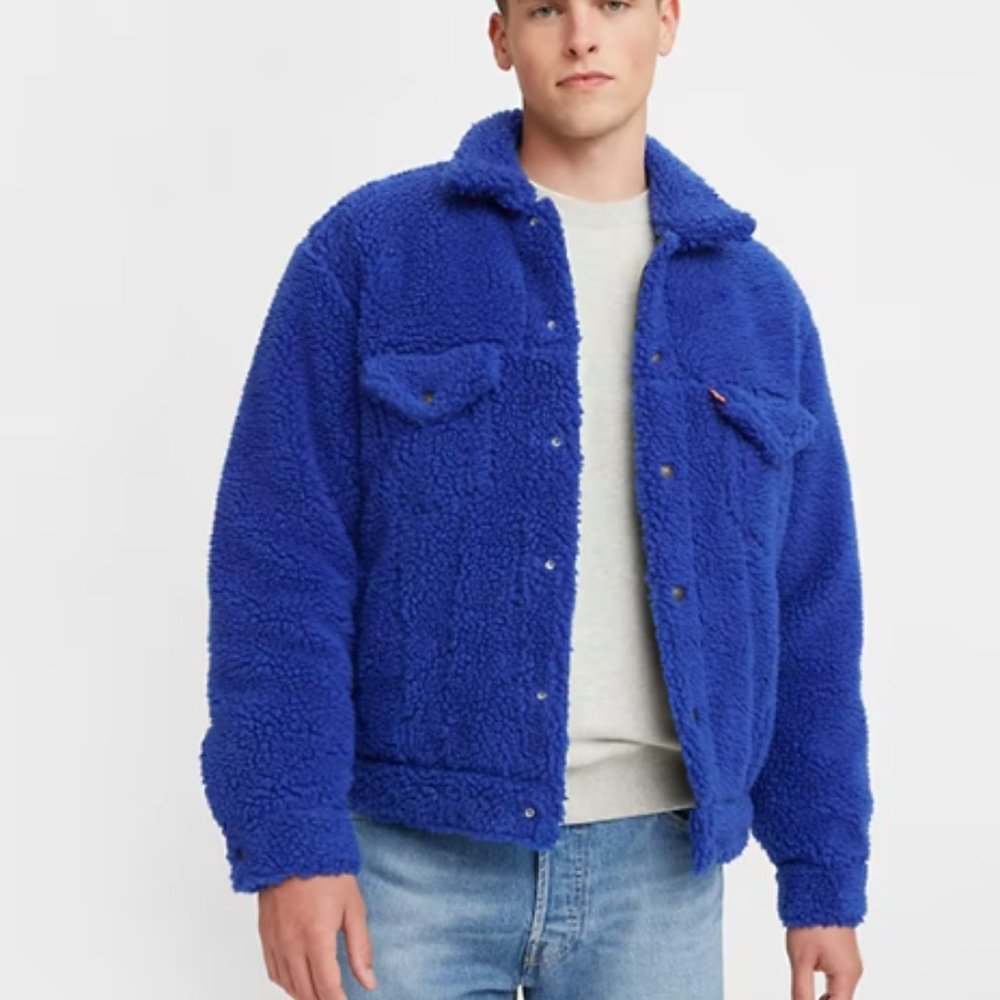 LEVI VINTAGE FIT ALL OVER SHERPA TRUCKER JACKET SMALL